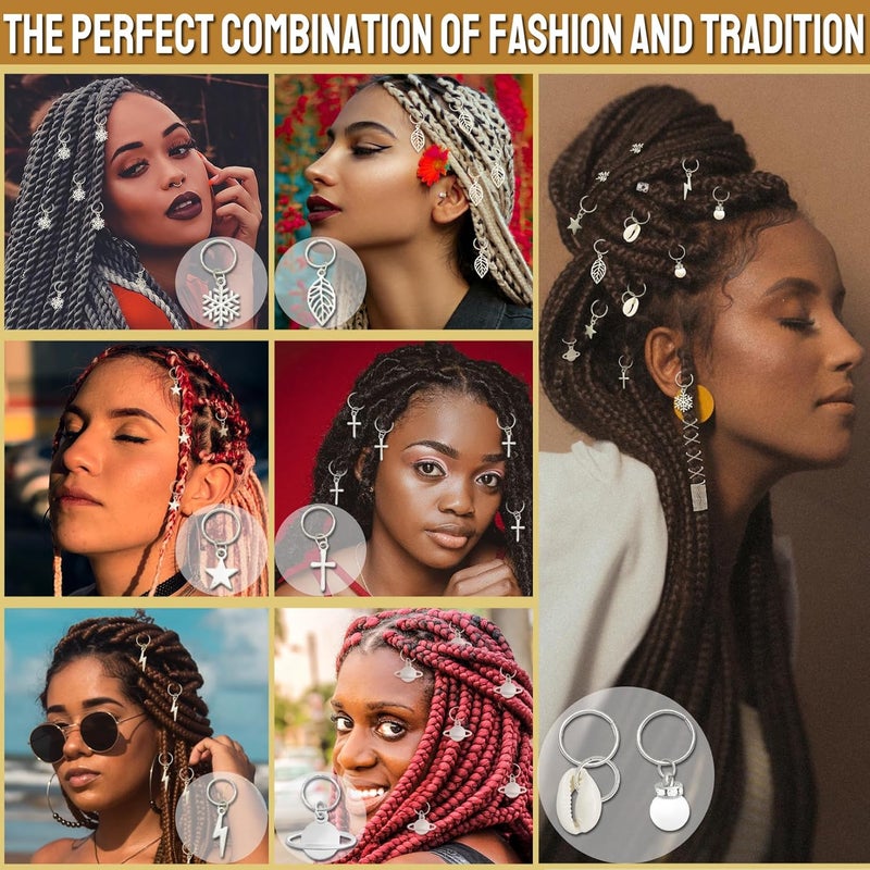 Fscwlmon 260 Pcs Hair Jewelry for Braids,Hair Beads Accessories for Dreadlock,Metal Hair Clips Cuffs Rings,Loc Rave Hair Charm Decorations Adjustable Kits for Men Women - Image 2